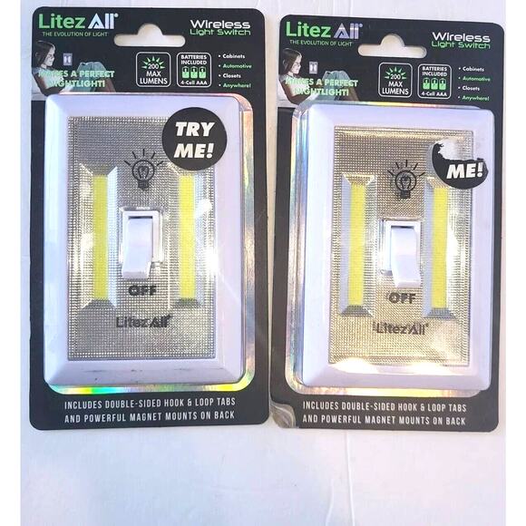 LITEZALL WIRELESS LIGHT SWITCH / NIGHT LIGHT 200 LUMENS 2 Included - Picture 1 of 5